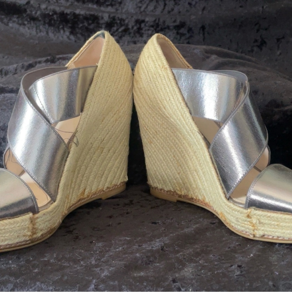 Vintage Coach 6B Silver Wedge Jute Sandals - Own a Piece of Iconic History! - Picture 6 of 7